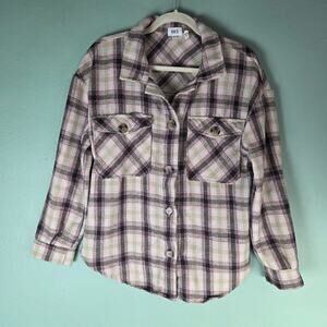 BKE Shirt Womens Medium Oversized Boyfriend Flannel Shacket Plaid Pink Combo